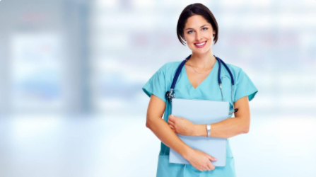Female Medical Practitioner with stethoscope holding patient file